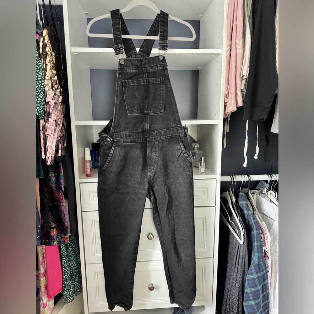 Black denim overalls